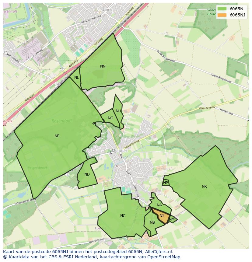 Afbeelding van het postcodegebied 6065 NJ op de kaart.
