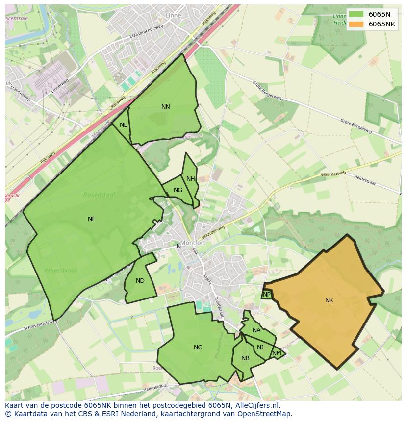 Afbeelding van het postcodegebied 6065 NK op de kaart.
