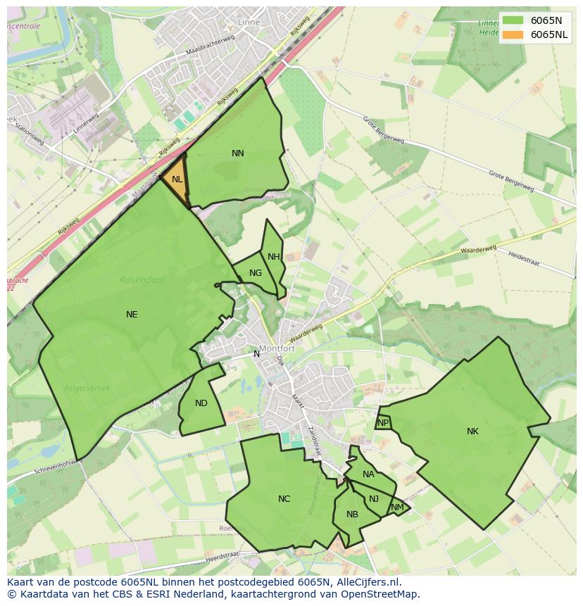 Afbeelding van het postcodegebied 6065 NL op de kaart.