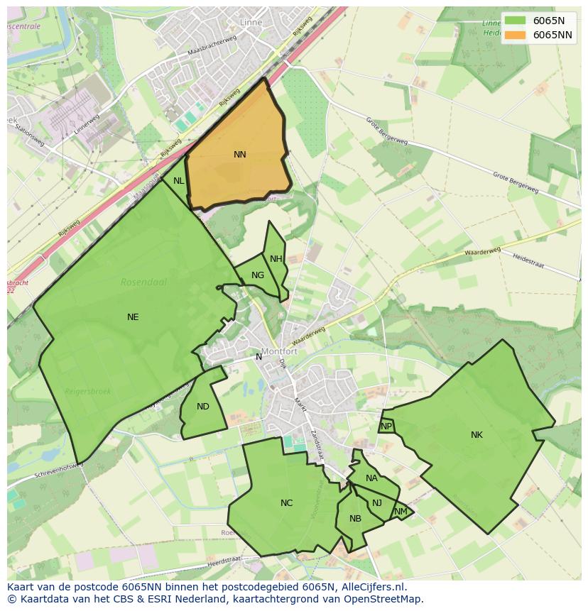 Afbeelding van het postcodegebied 6065 NN op de kaart.