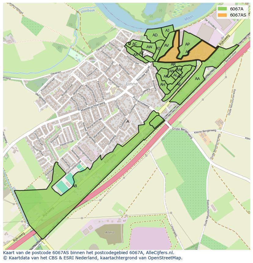 Afbeelding van het postcodegebied 6067 AS op de kaart.