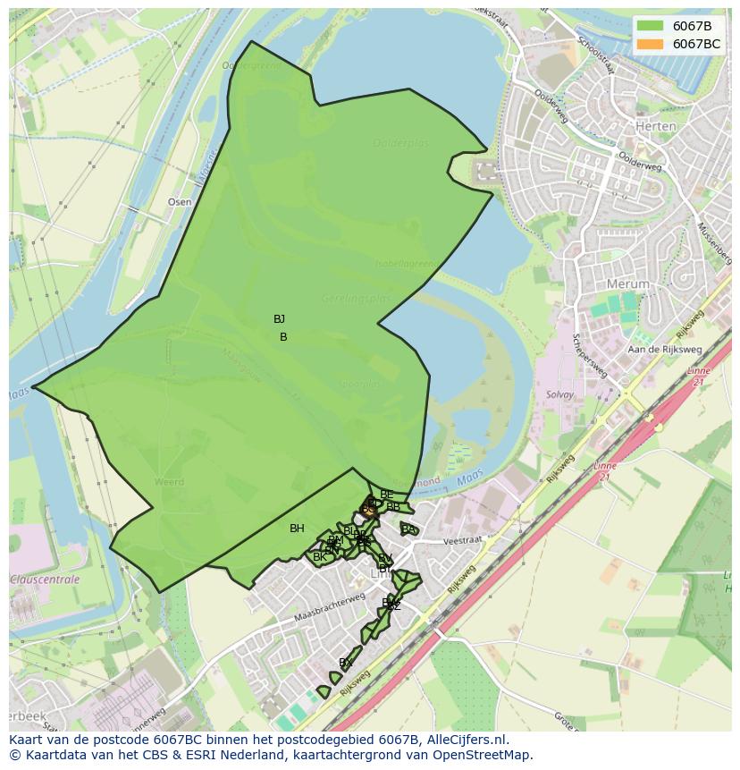 Afbeelding van het postcodegebied 6067 BC op de kaart.