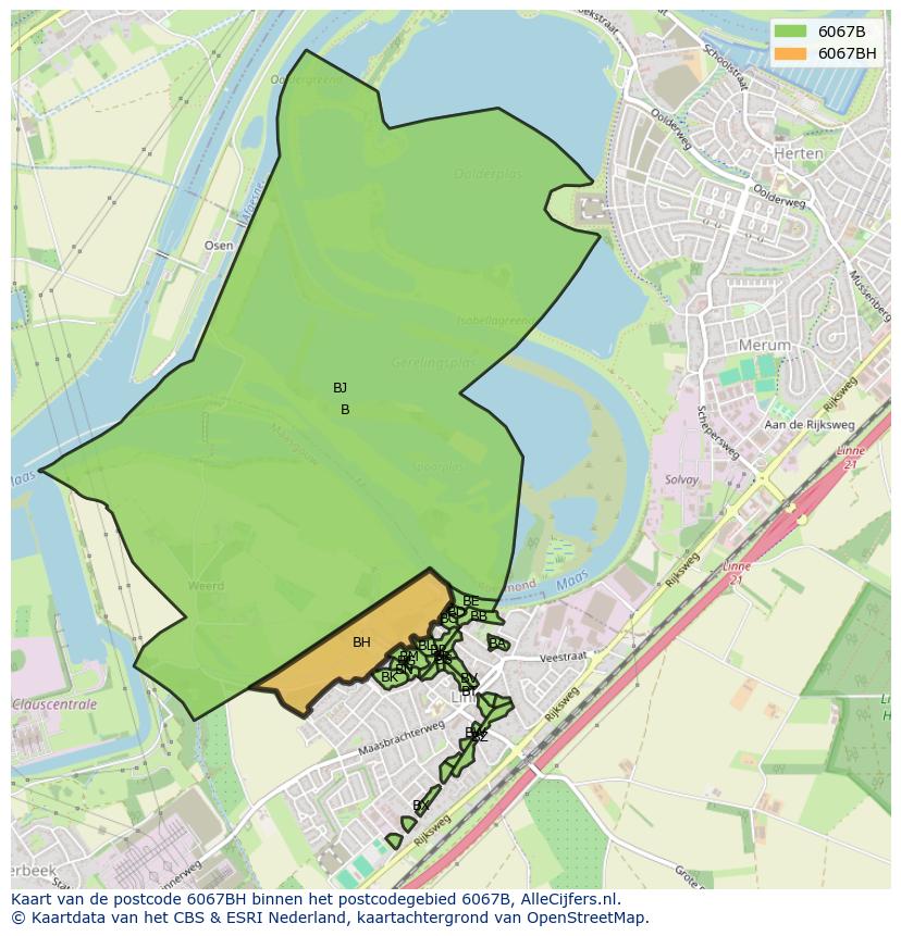 Afbeelding van het postcodegebied 6067 BH op de kaart.