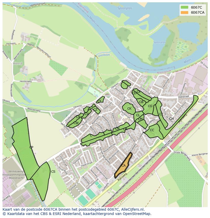 Afbeelding van het postcodegebied 6067 CA op de kaart.