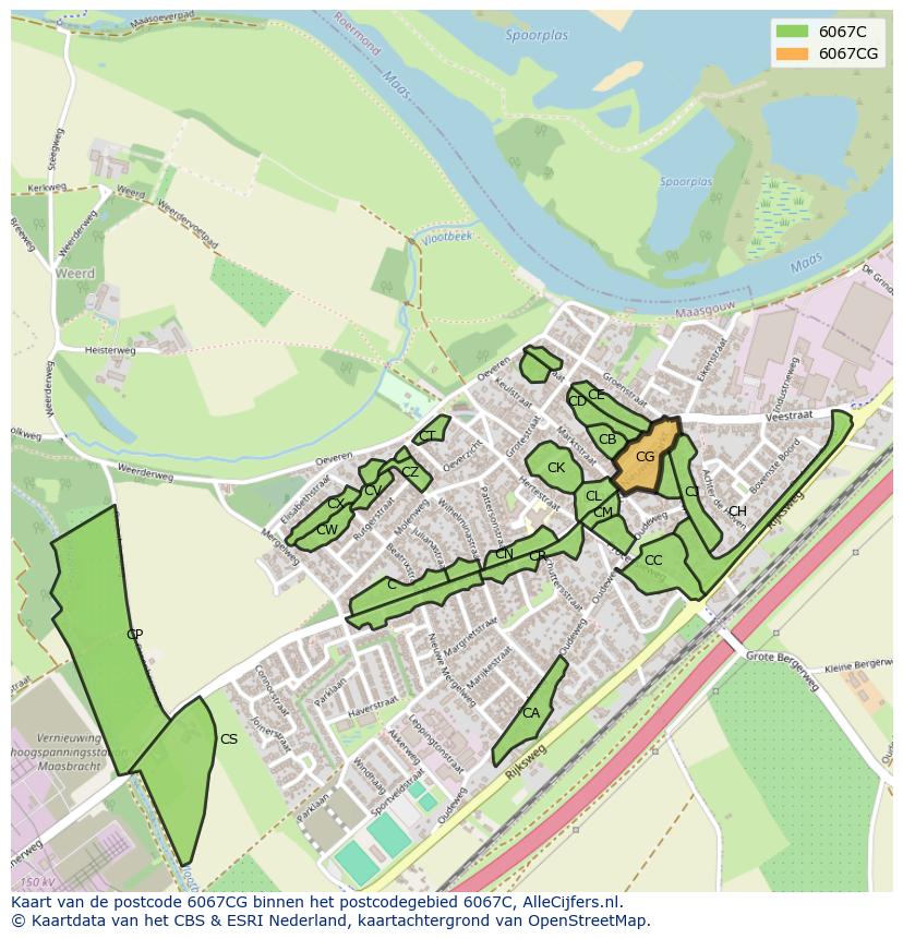 Afbeelding van het postcodegebied 6067 CG op de kaart.