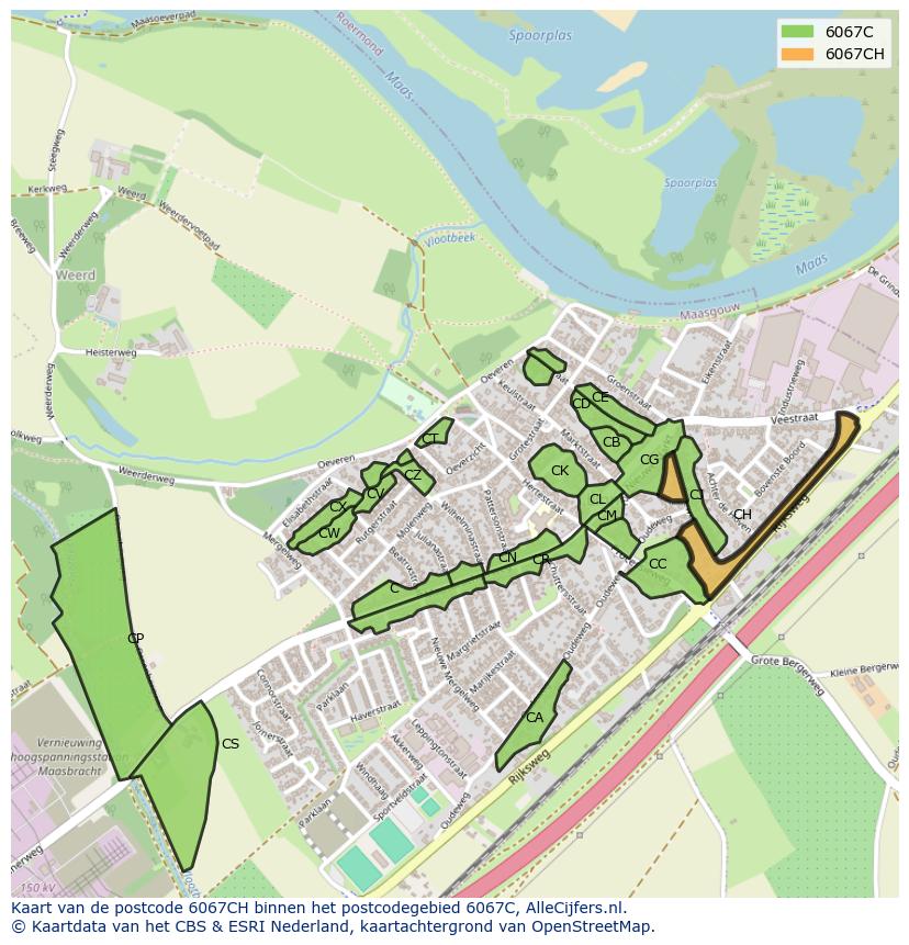 Afbeelding van het postcodegebied 6067 CH op de kaart.