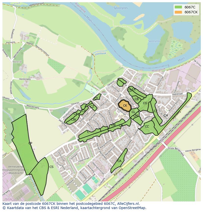Afbeelding van het postcodegebied 6067 CK op de kaart.