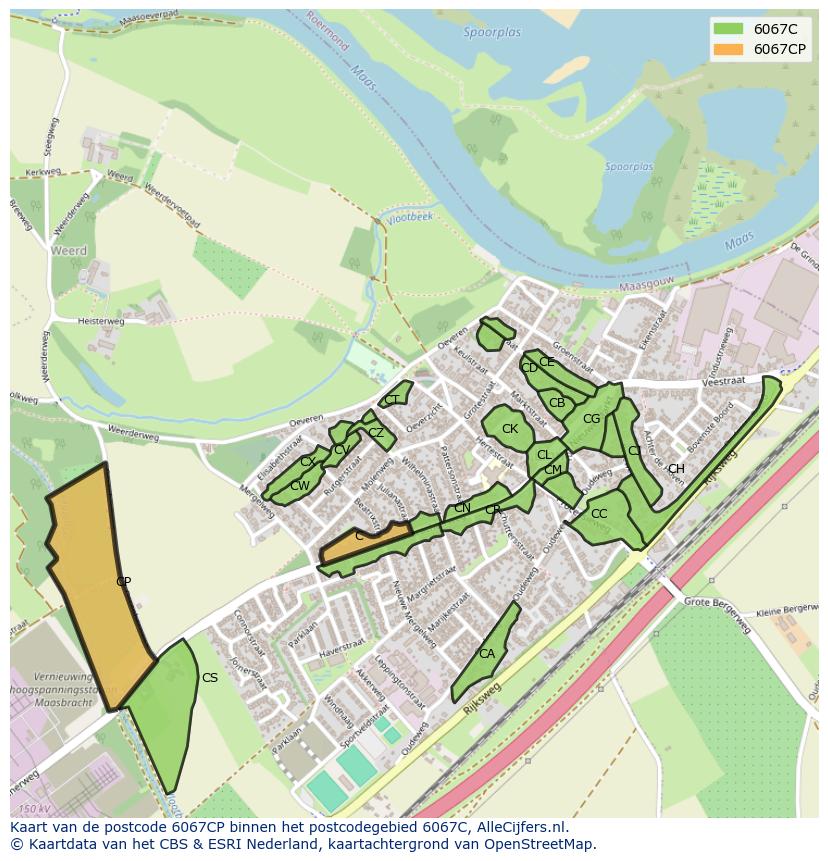 Afbeelding van het postcodegebied 6067 CP op de kaart.