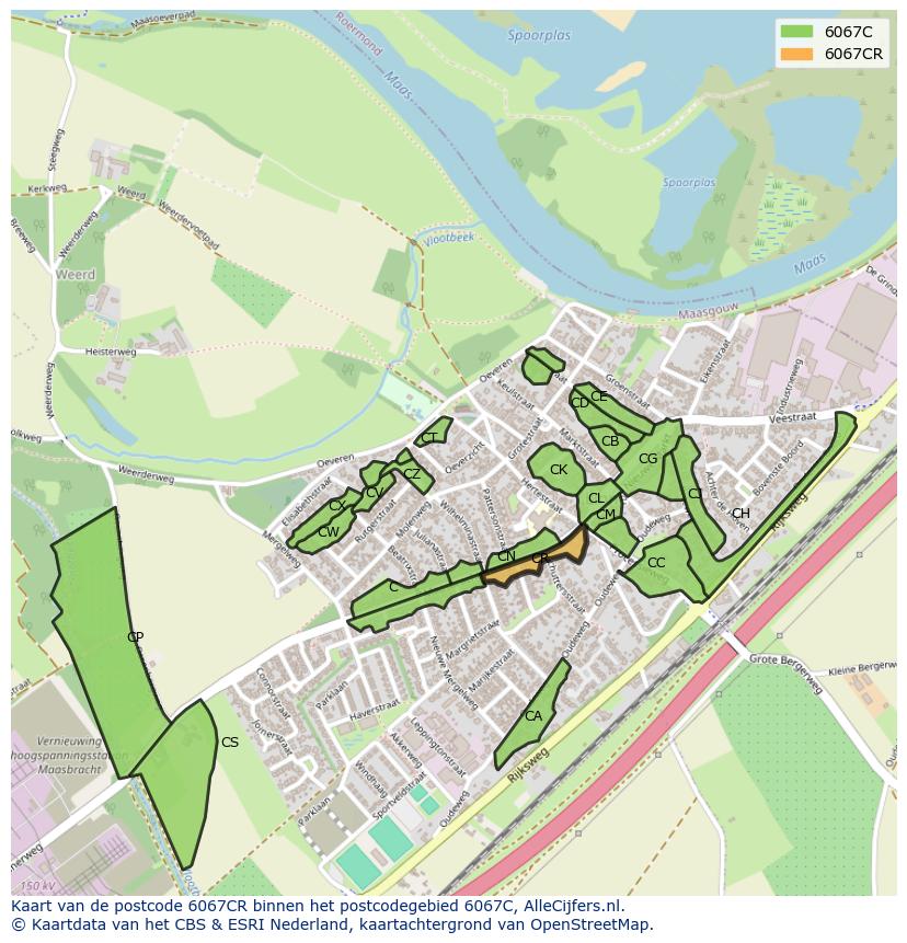 Afbeelding van het postcodegebied 6067 CR op de kaart.