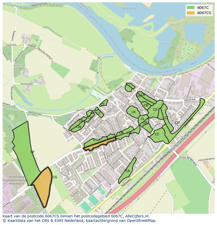 Afbeelding van het postcodegebied 6067 CS op de kaart.