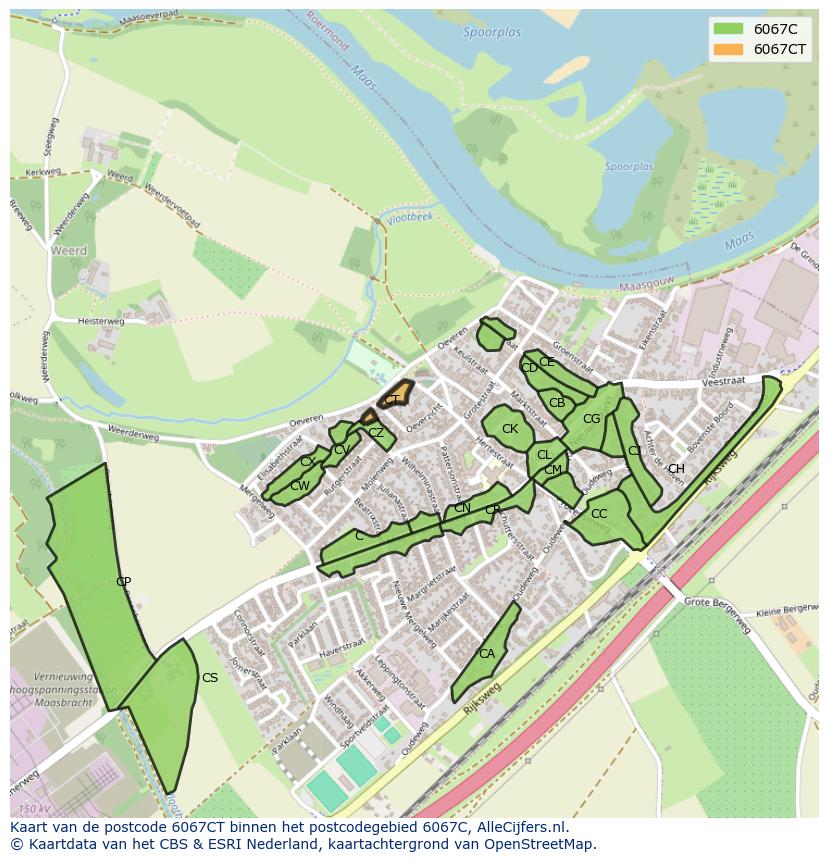 Afbeelding van het postcodegebied 6067 CT op de kaart.