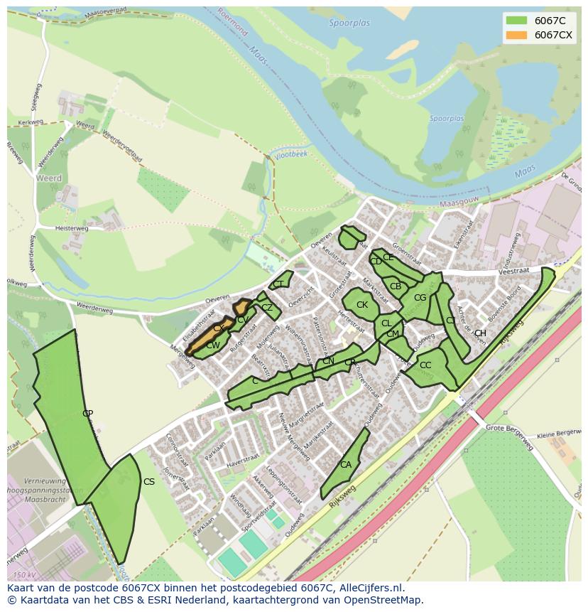 Afbeelding van het postcodegebied 6067 CX op de kaart.