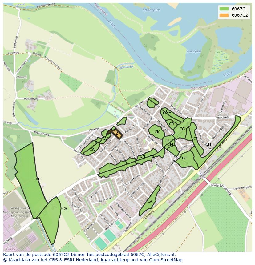 Afbeelding van het postcodegebied 6067 CZ op de kaart.