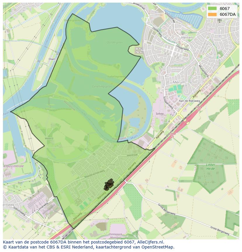 Afbeelding van het postcodegebied 6067 DA op de kaart.
