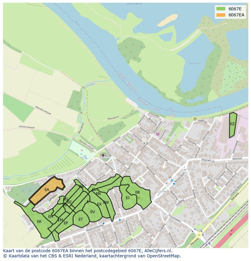 Afbeelding van het postcodegebied 6067 EA op de kaart.