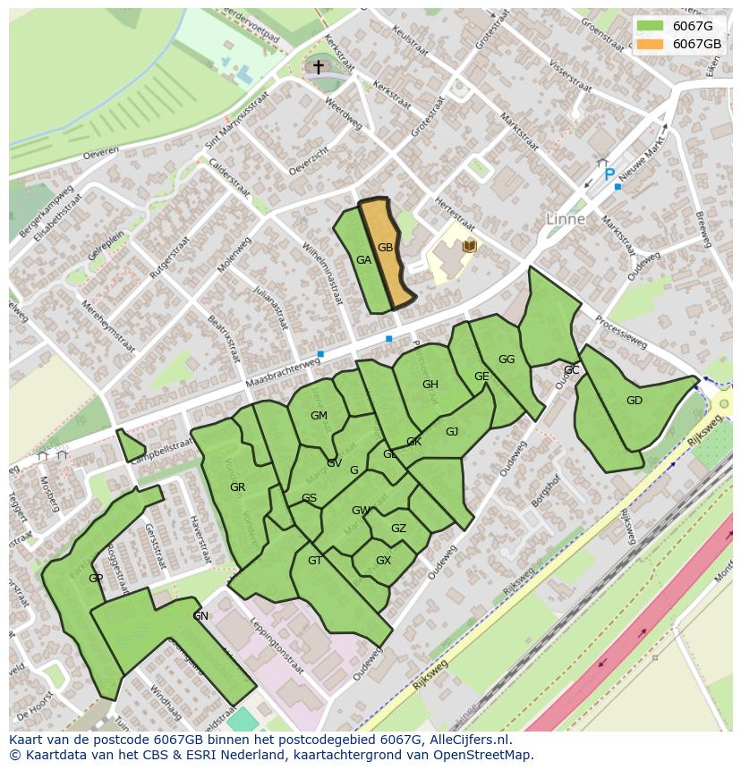 Afbeelding van het postcodegebied 6067 GB op de kaart.