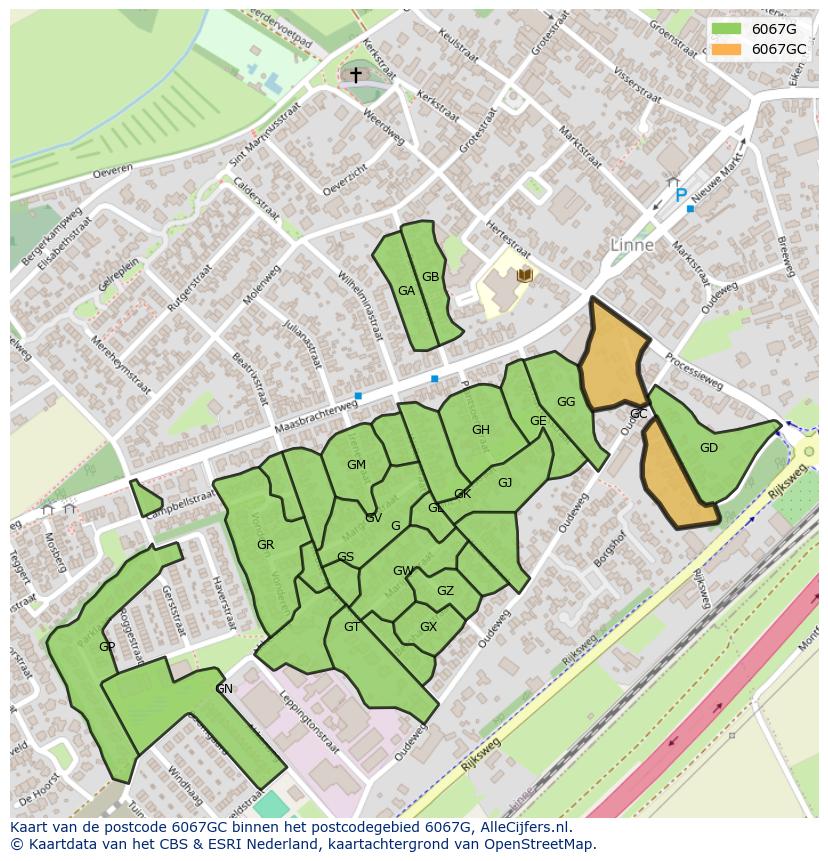 Afbeelding van het postcodegebied 6067 GC op de kaart.
