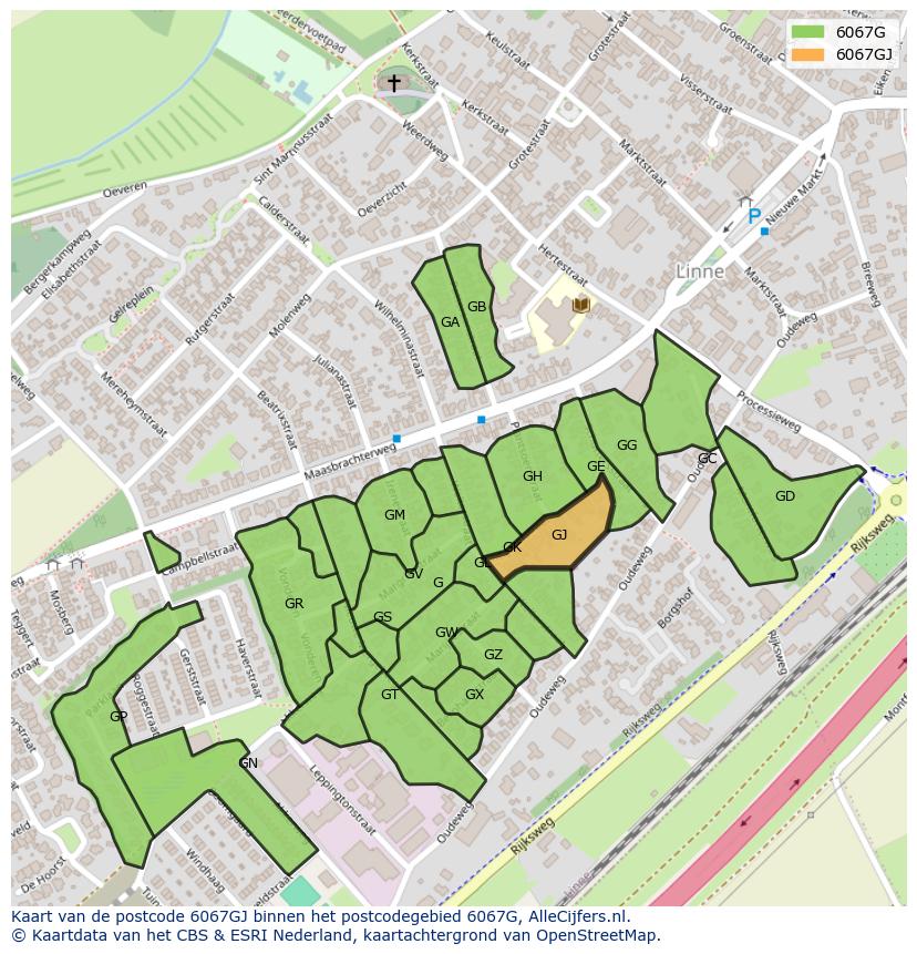 Afbeelding van het postcodegebied 6067 GJ op de kaart.