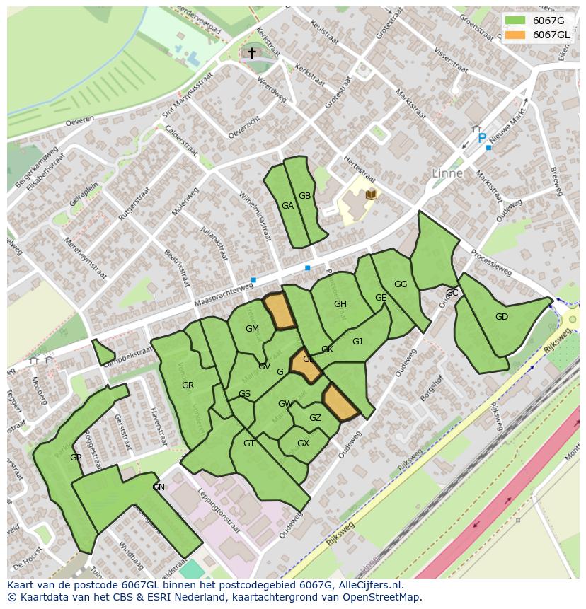 Afbeelding van het postcodegebied 6067 GL op de kaart.