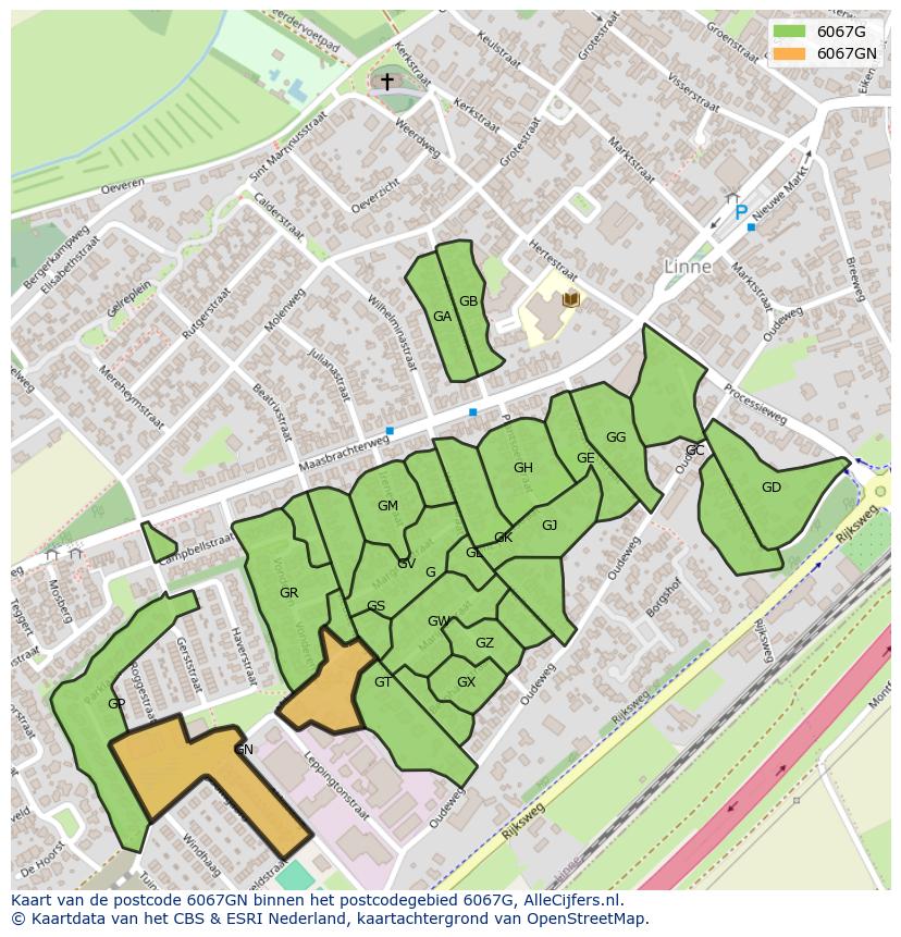 Afbeelding van het postcodegebied 6067 GN op de kaart.