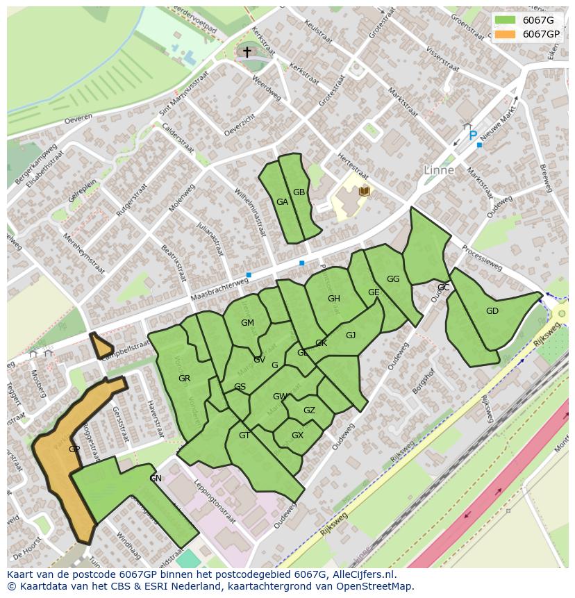 Afbeelding van het postcodegebied 6067 GP op de kaart.