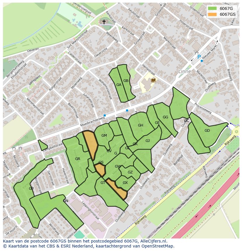 Afbeelding van het postcodegebied 6067 GS op de kaart.