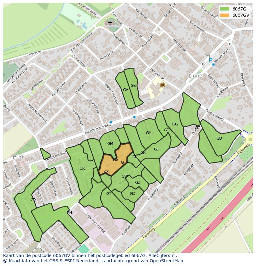 Afbeelding van het postcodegebied 6067 GV op de kaart.