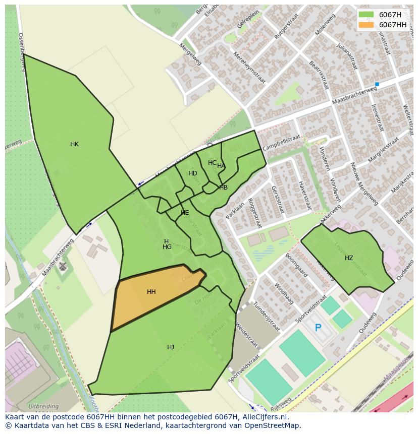 Afbeelding van het postcodegebied 6067 HH op de kaart.