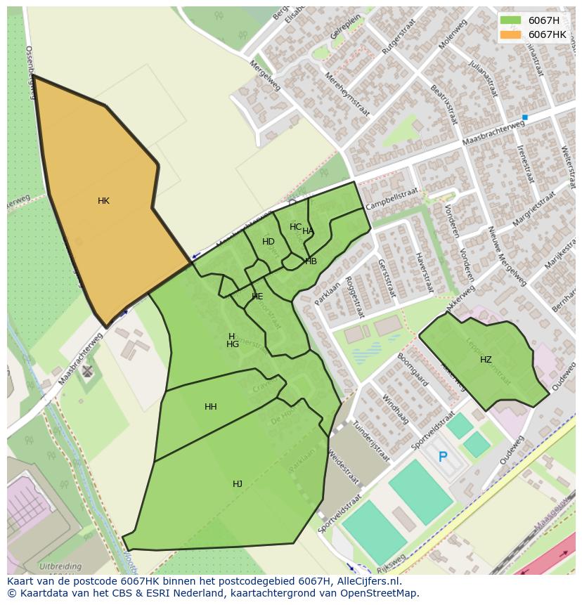 Afbeelding van het postcodegebied 6067 HK op de kaart.