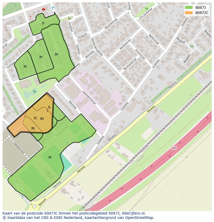 Afbeelding van het postcodegebied 6067 JC op de kaart.