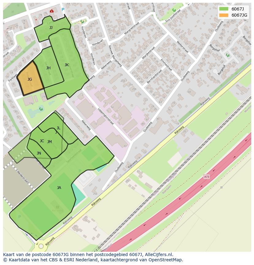 Afbeelding van het postcodegebied 6067 JG op de kaart.