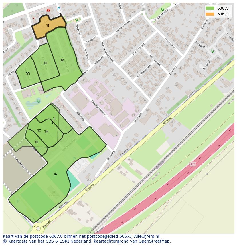 Afbeelding van het postcodegebied 6067 JJ op de kaart.