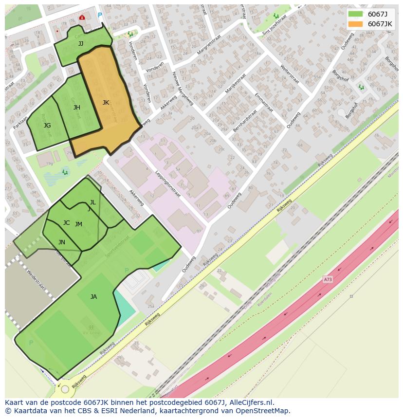 Afbeelding van het postcodegebied 6067 JK op de kaart.