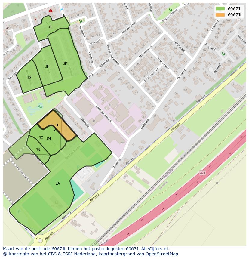 Afbeelding van het postcodegebied 6067 JL op de kaart.