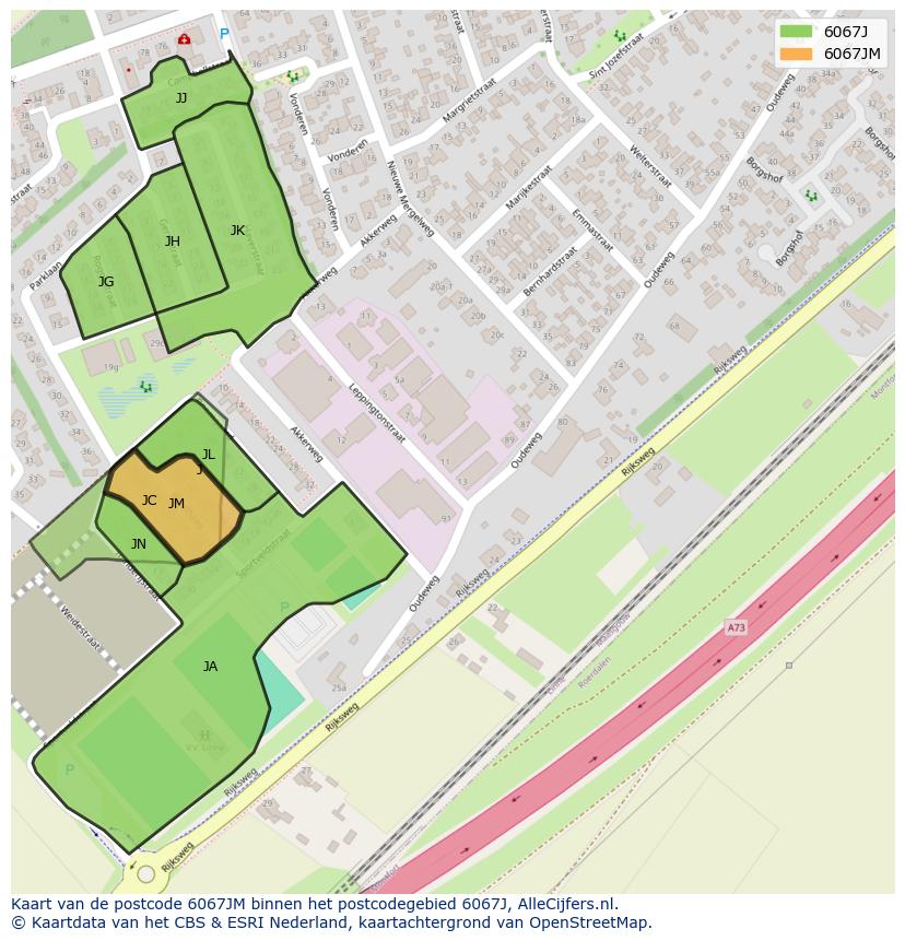 Afbeelding van het postcodegebied 6067 JM op de kaart.