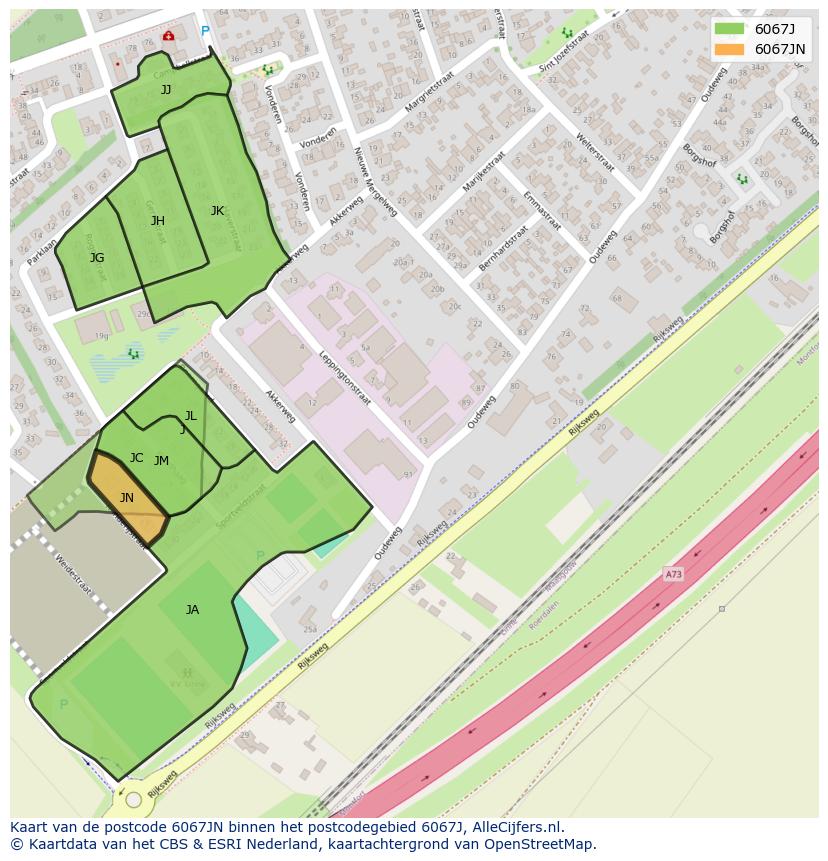 Afbeelding van het postcodegebied 6067 JN op de kaart.
