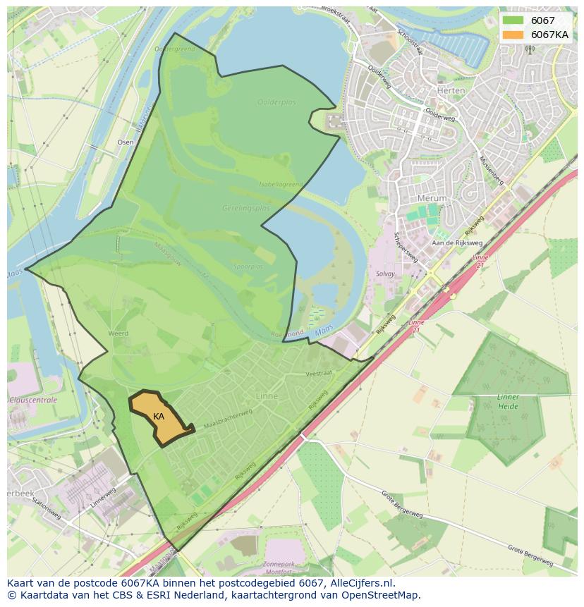 Afbeelding van het postcodegebied 6067 KA op de kaart.