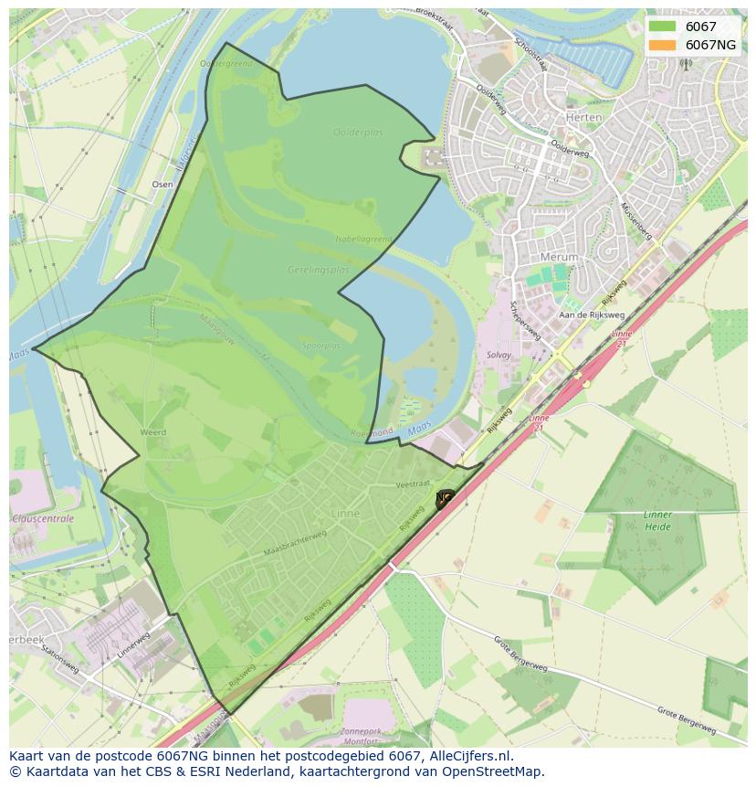 Afbeelding van het postcodegebied 6067 NG op de kaart.