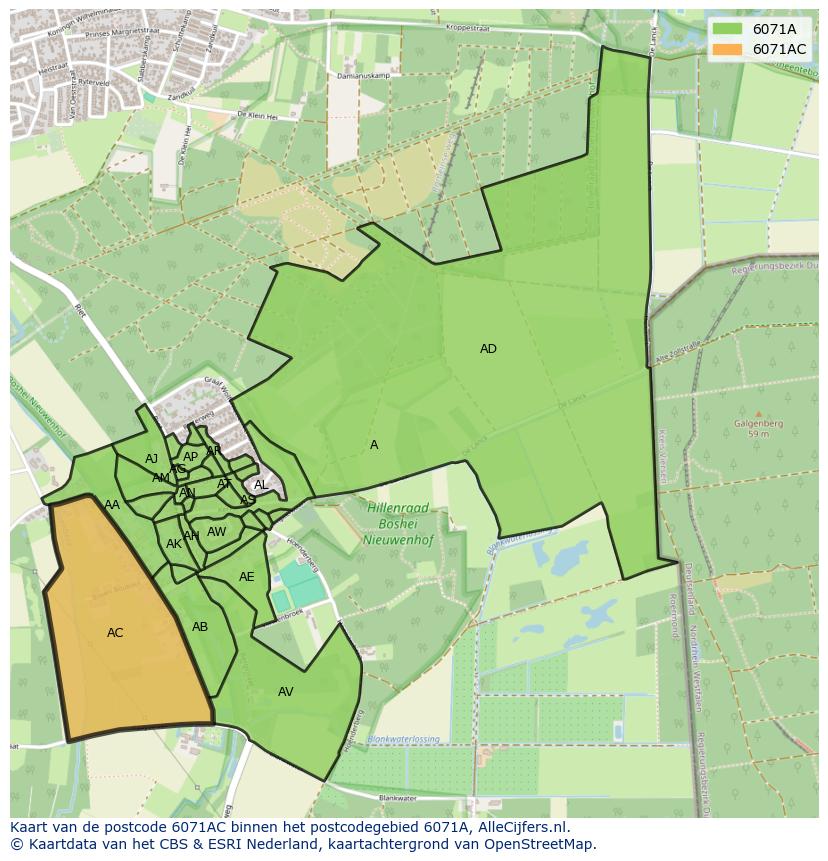 Afbeelding van het postcodegebied 6071 AC op de kaart.