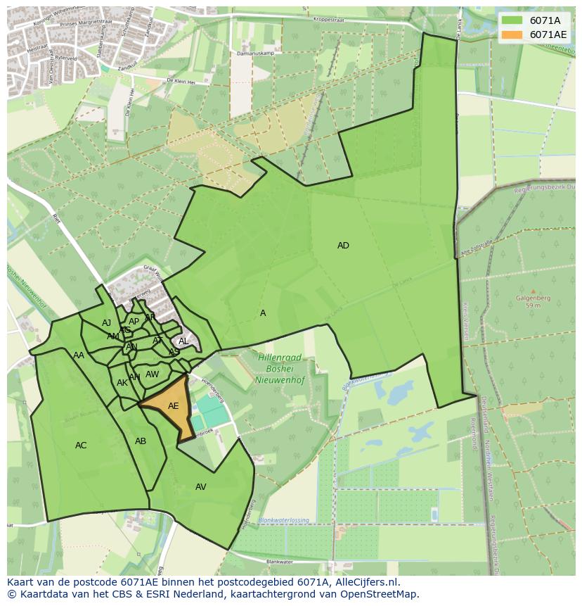 Afbeelding van het postcodegebied 6071 AE op de kaart.