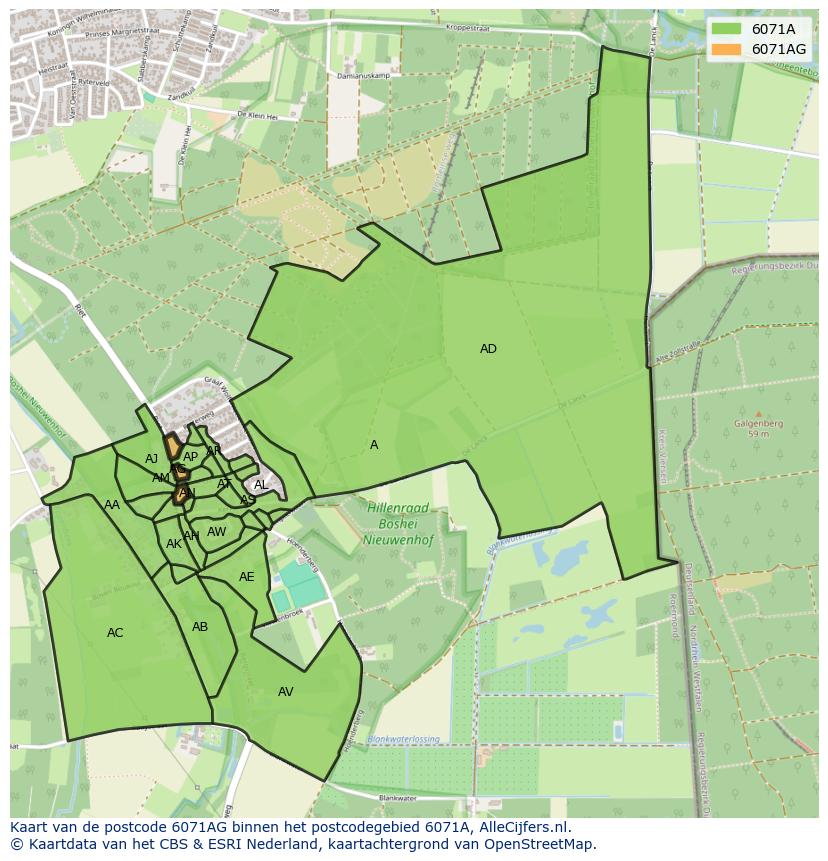 Afbeelding van het postcodegebied 6071 AG op de kaart.
