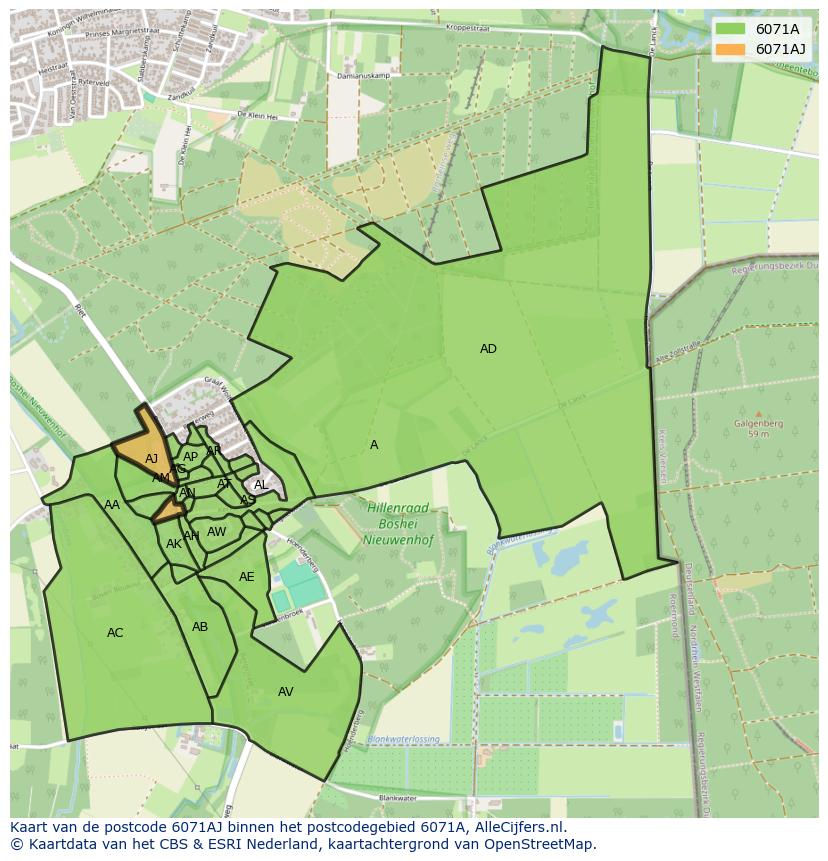 Afbeelding van het postcodegebied 6071 AJ op de kaart.