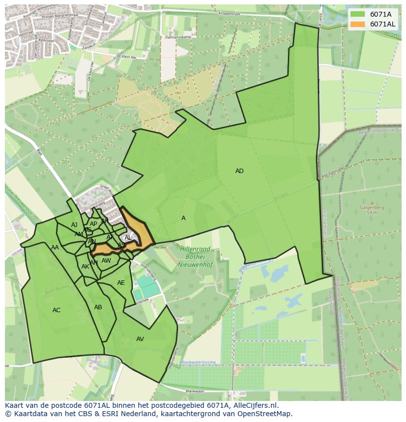Afbeelding van het postcodegebied 6071 AL op de kaart.