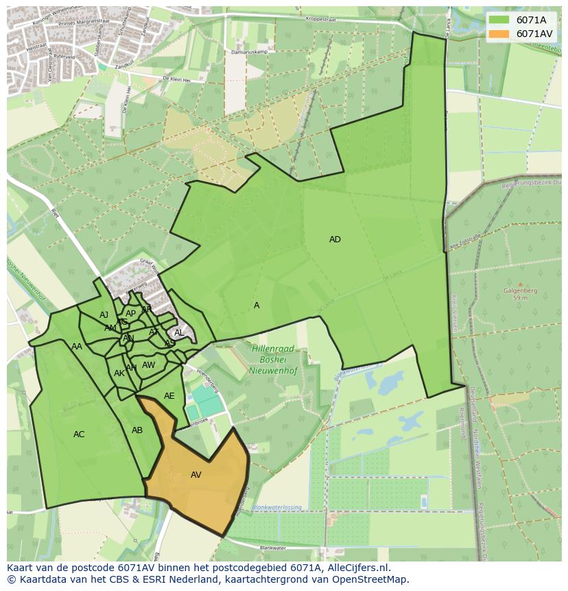 Afbeelding van het postcodegebied 6071 AV op de kaart.