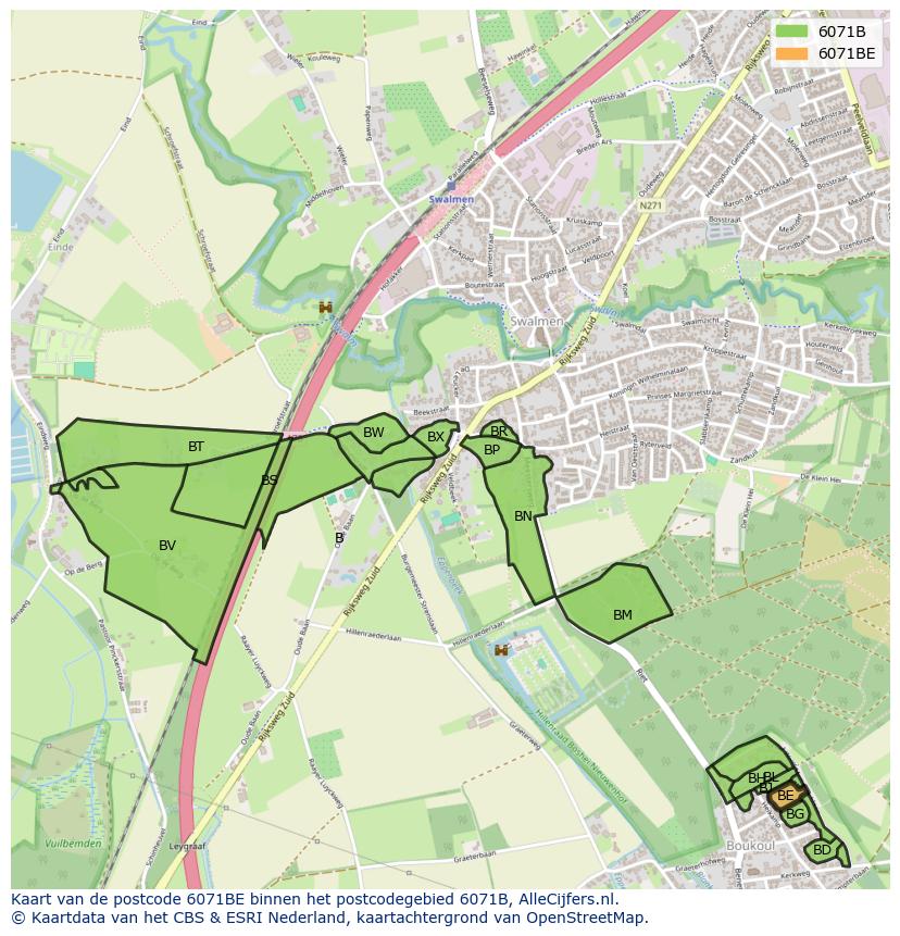 Afbeelding van het postcodegebied 6071 BE op de kaart.