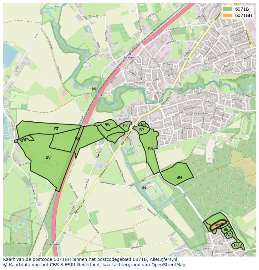 Afbeelding van het postcodegebied 6071 BH op de kaart.