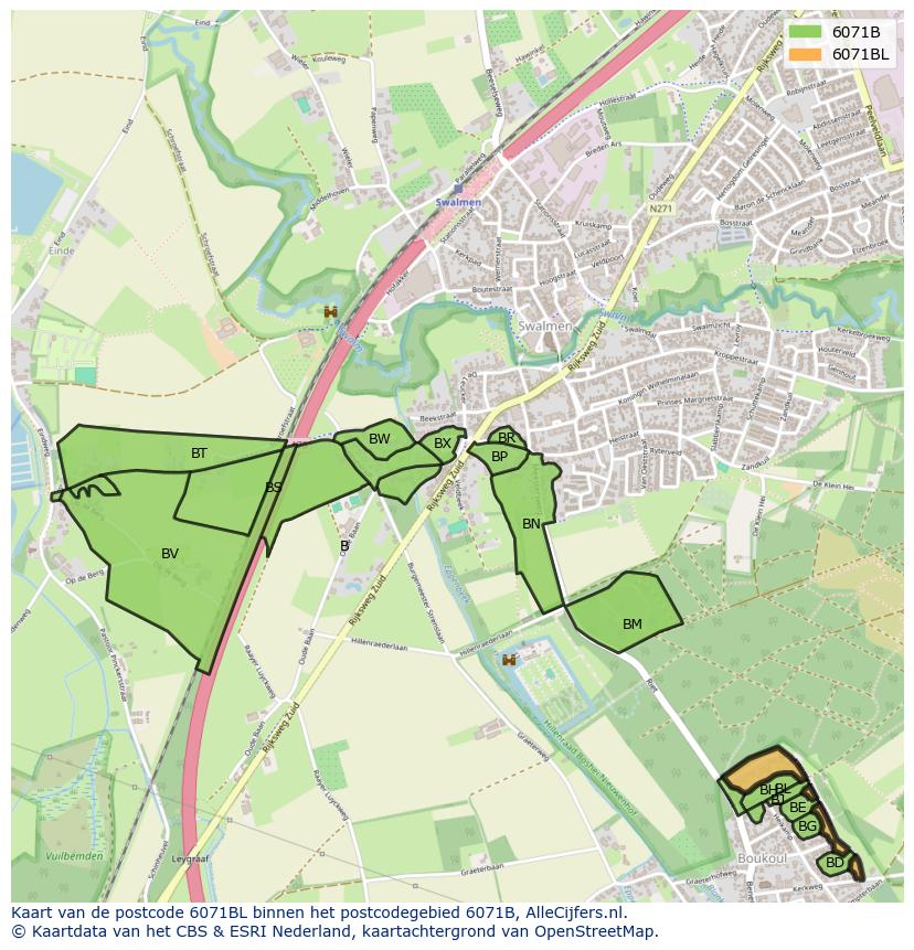 Afbeelding van het postcodegebied 6071 BL op de kaart.