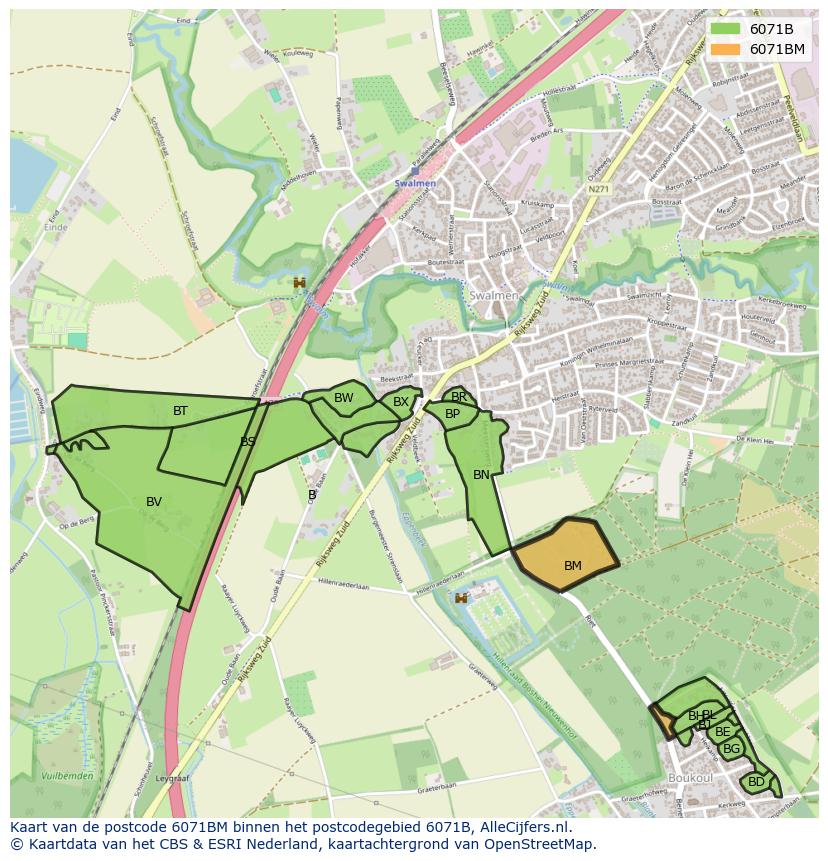 Afbeelding van het postcodegebied 6071 BM op de kaart.
