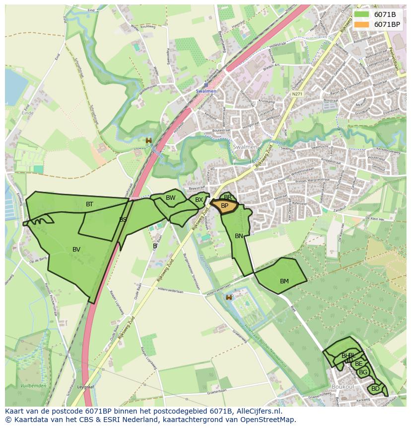 Afbeelding van het postcodegebied 6071 BP op de kaart.
