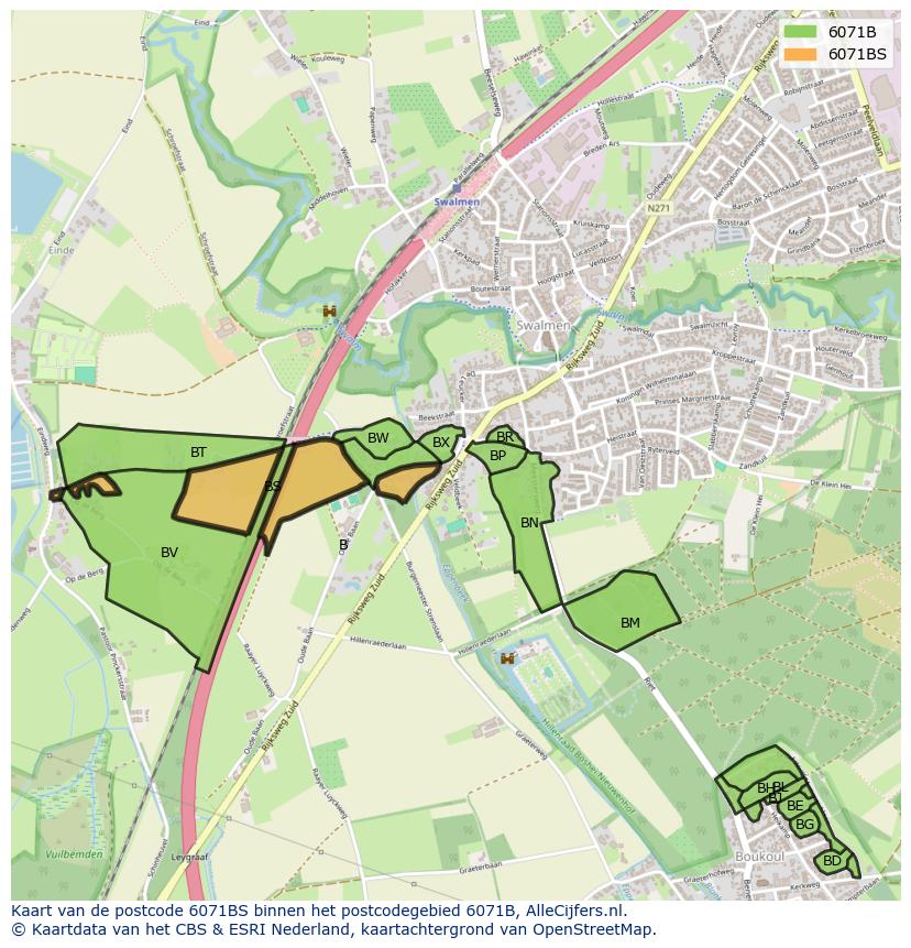 Afbeelding van het postcodegebied 6071 BS op de kaart.